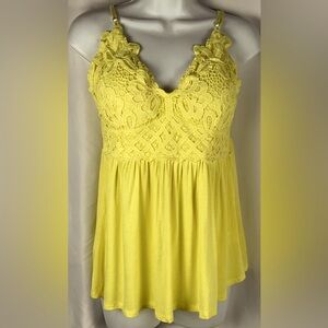 Blue B Collection Women’s Size L Top Yellow Eyelet Lace‎ Flowy Boho Padded